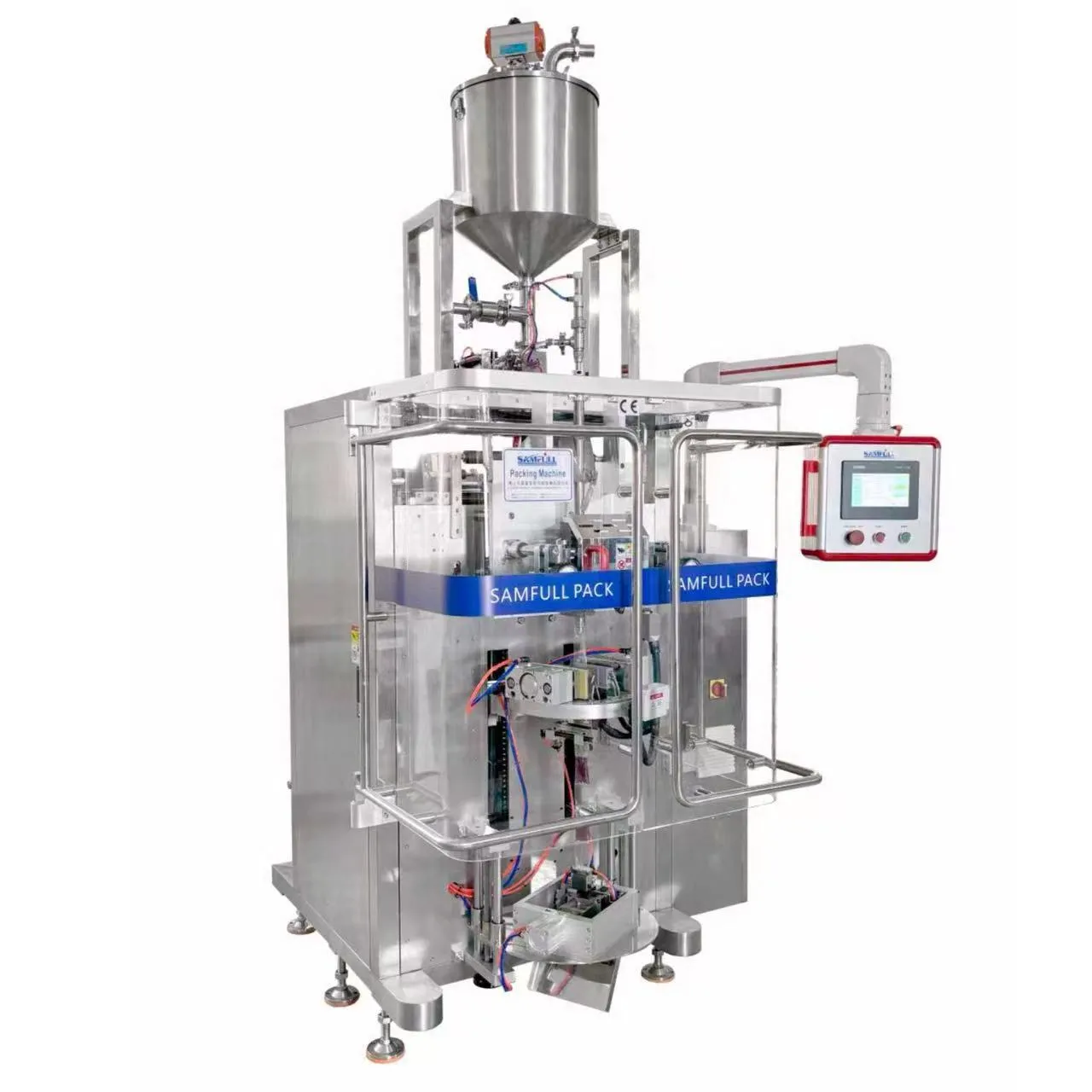 Left side view of single lane grape juice liquid packaging machine