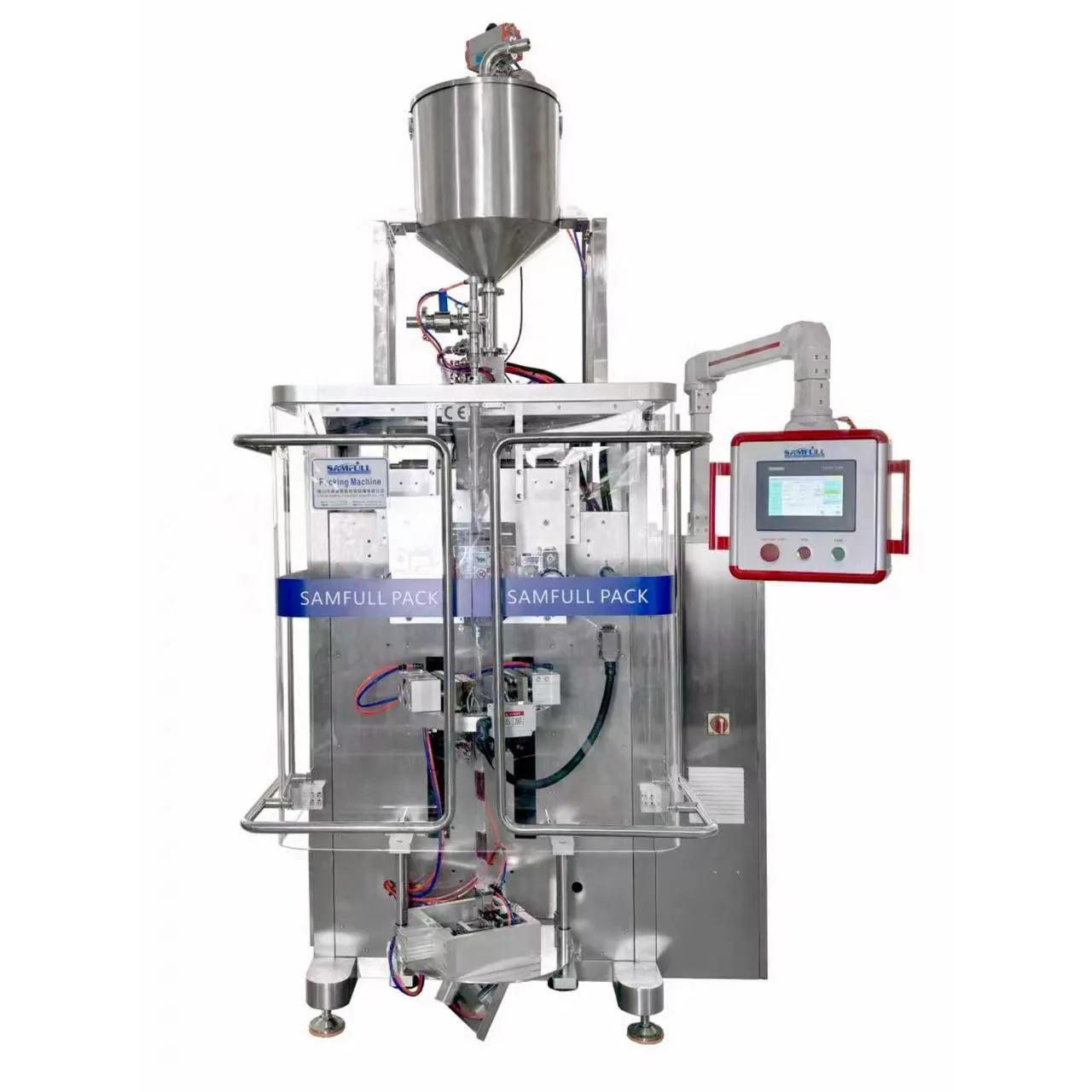 Front view of single lane grape juice liquid packaging machine