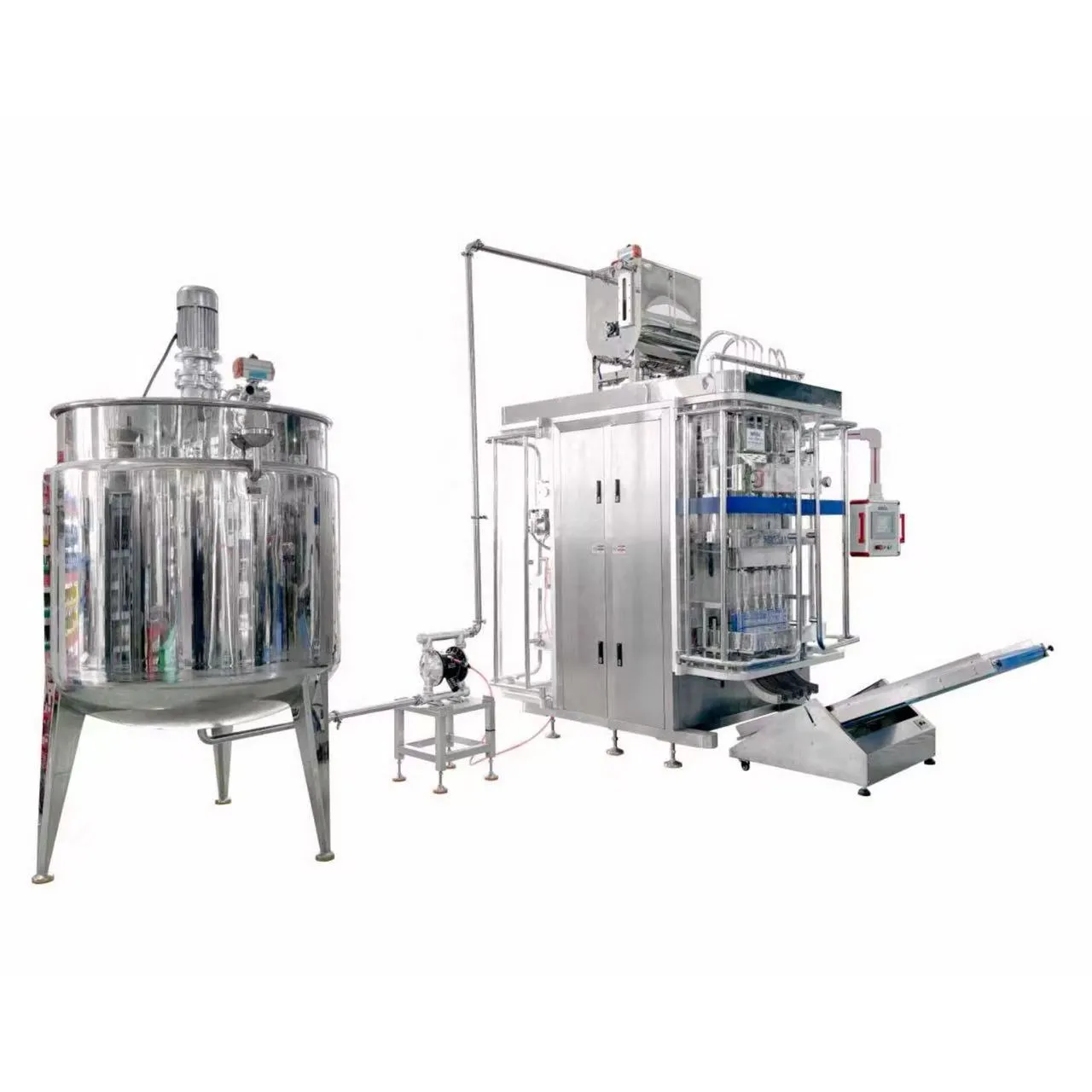 Side view of the multi-flavor ice pop 6-lane liquid packaging machine
