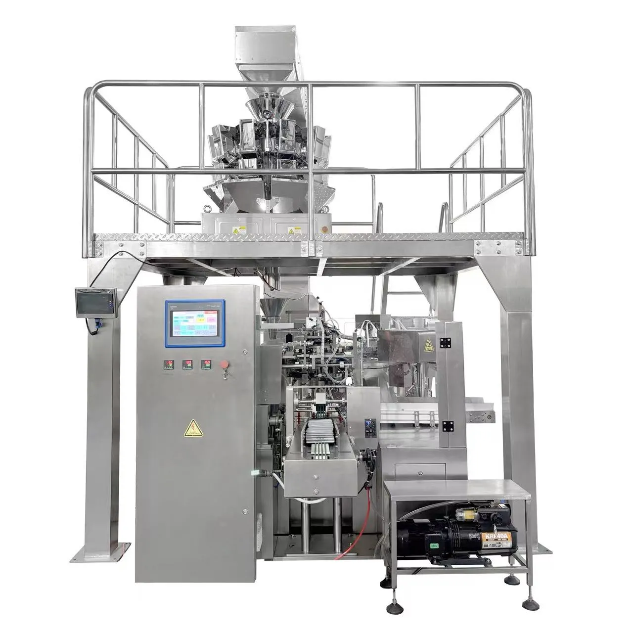 Premade pouch filling system with 4 head weigher