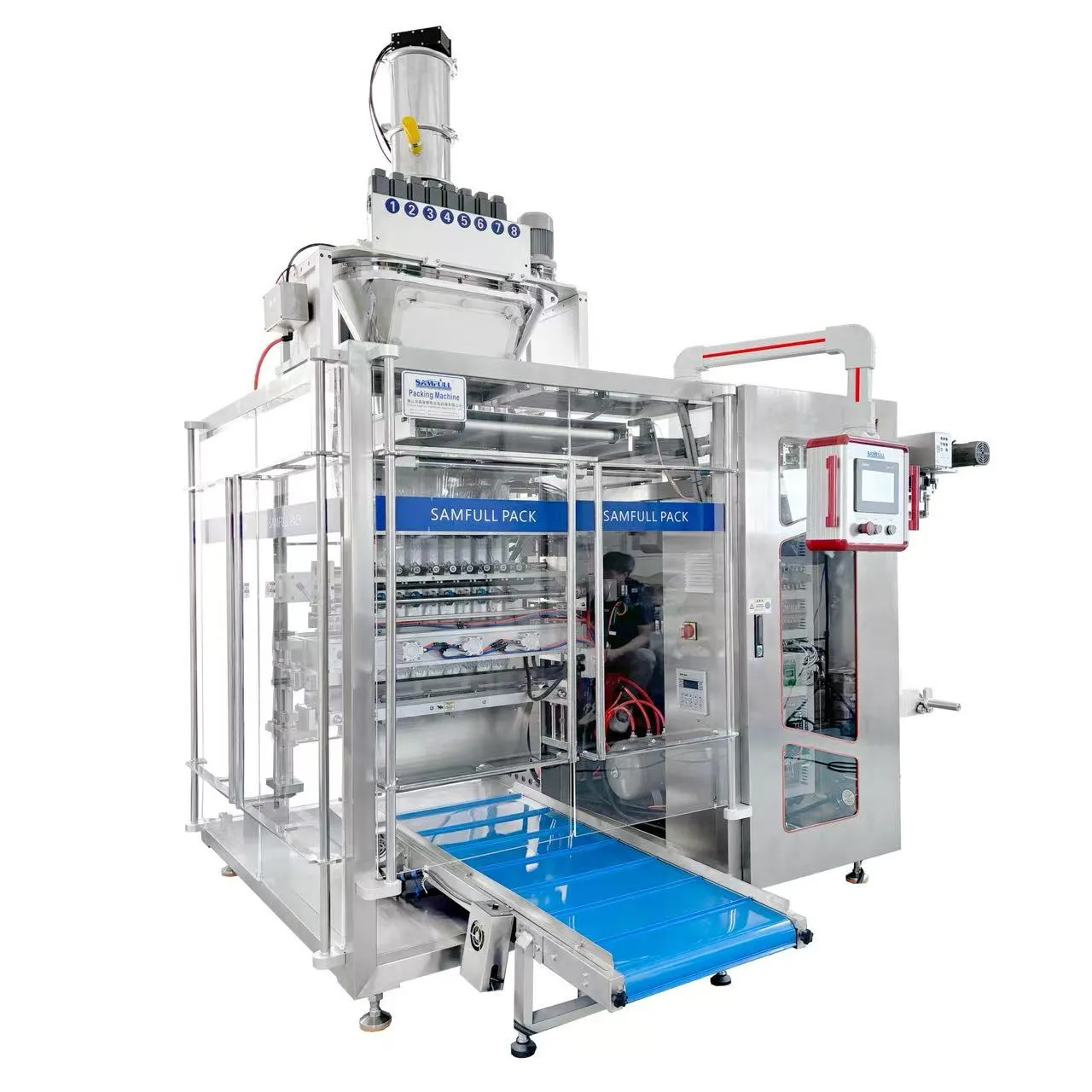 Heat sealing unit for multi-lane powder sachets