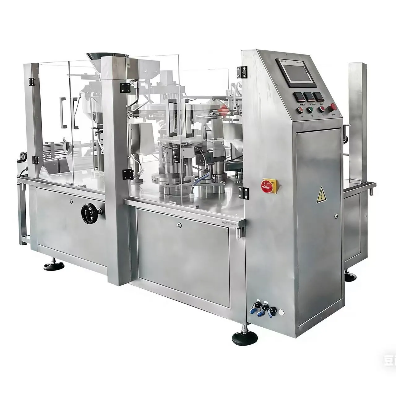 Finished doypack pouches filled with paste and sauce