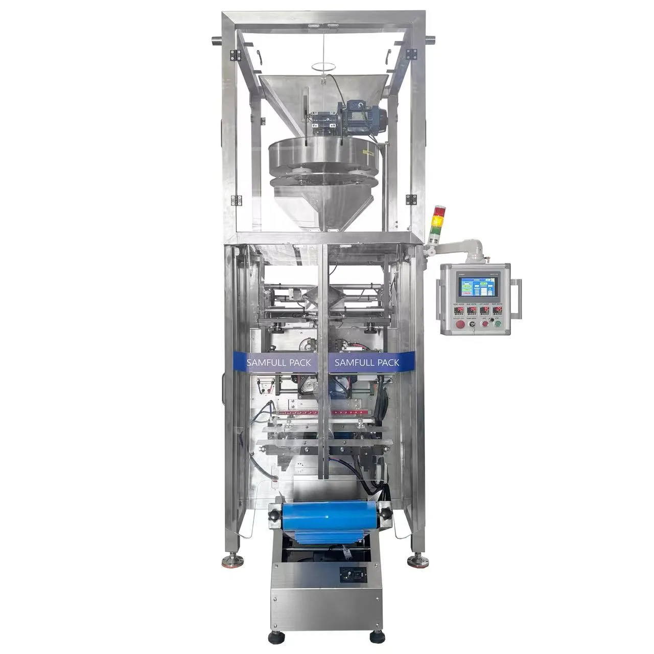 High speed VFFS bagging system for granular products and cereal grains