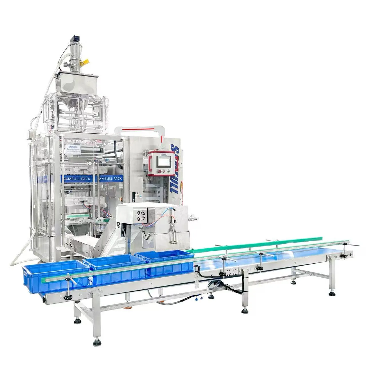 Finished sachets filled with dried scallion and spice flakes