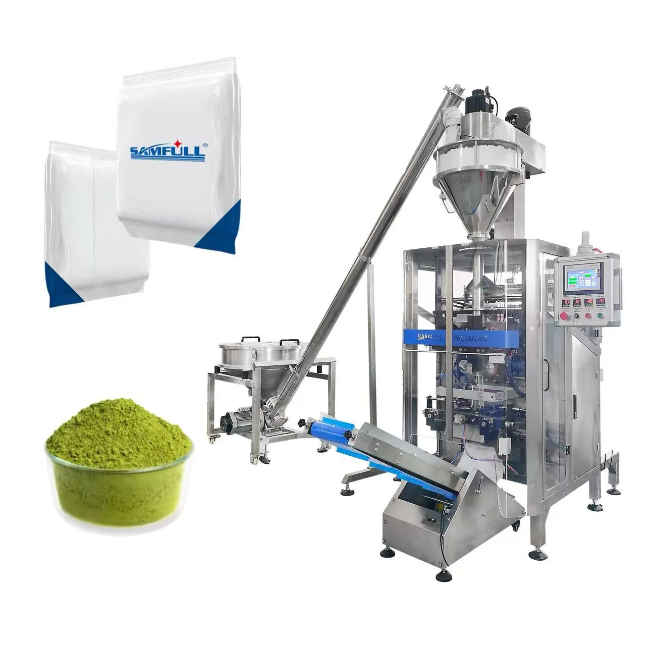 Vertical bag forming system for powder sachets