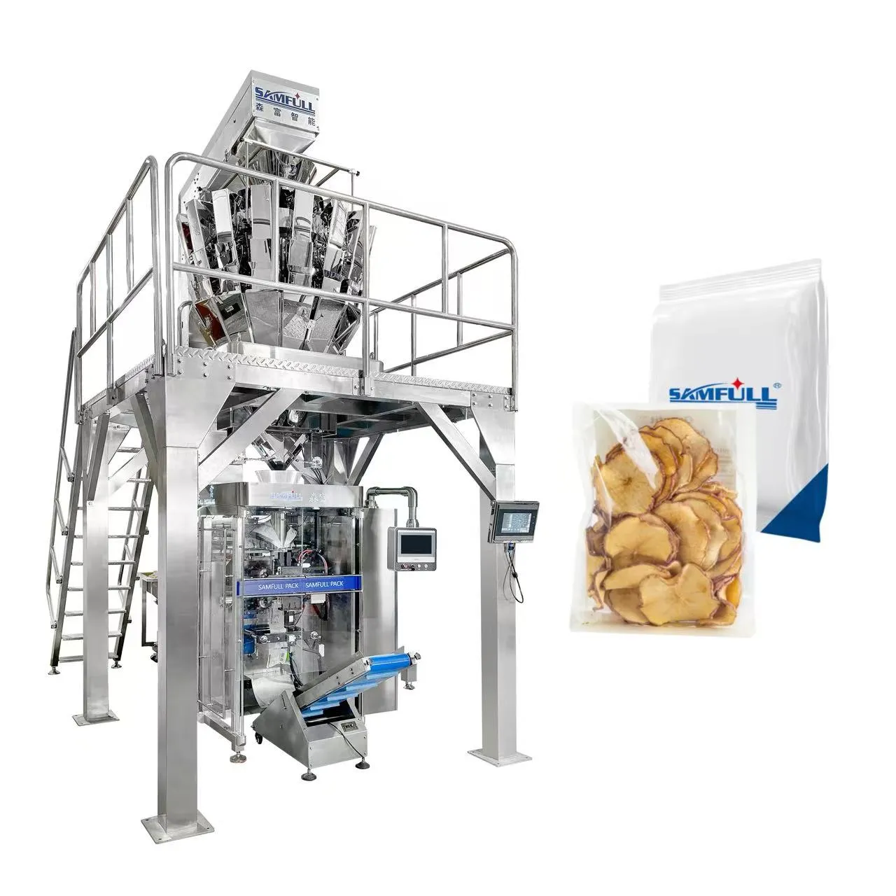 Industrial vertical packing machine with automatic weighing system