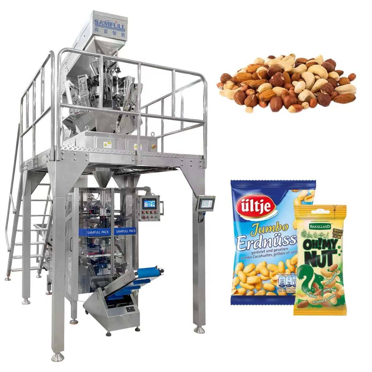 Food packaging machine for nuts, seeds, and snack products