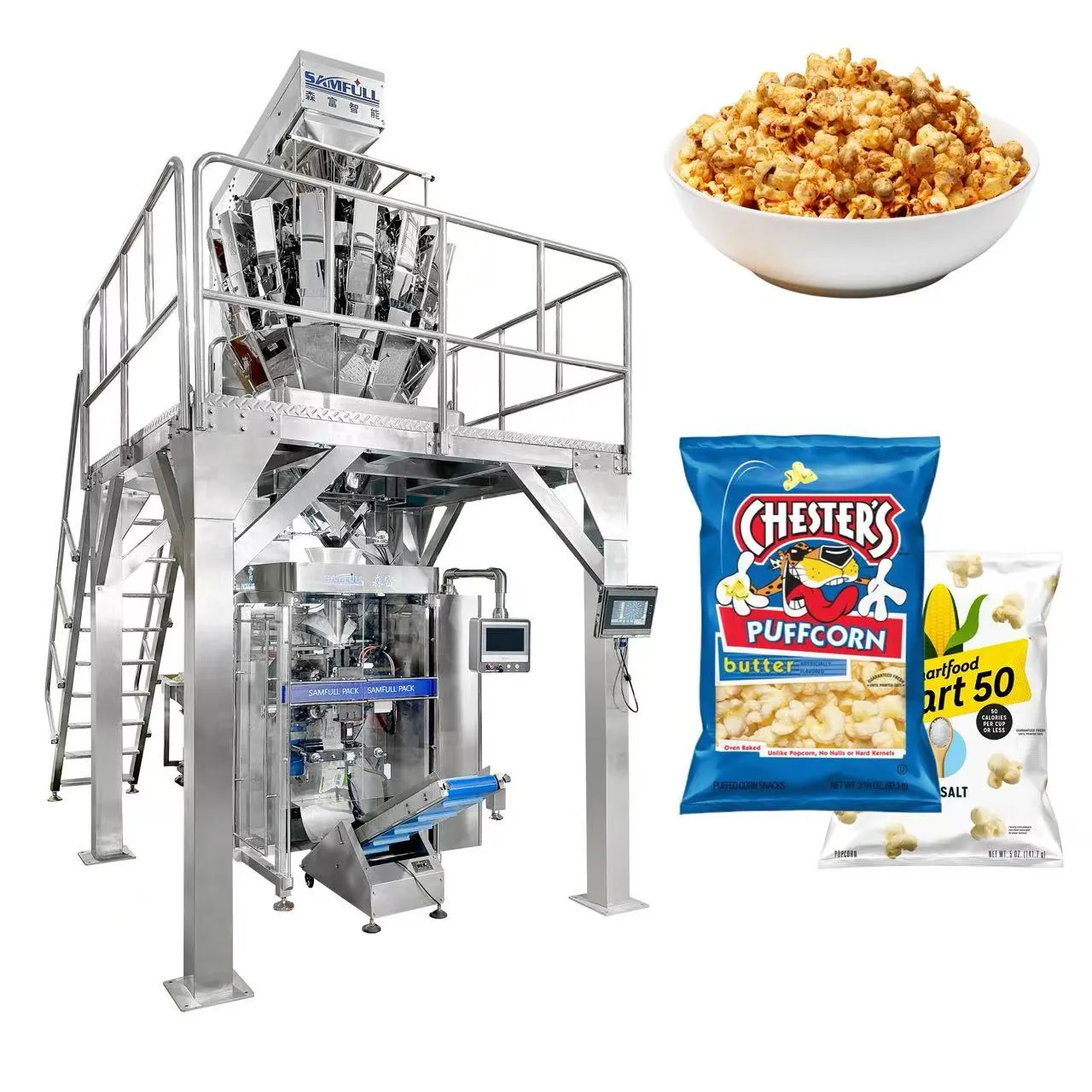 Automatic VFFS packaging machine for shrimp crackers