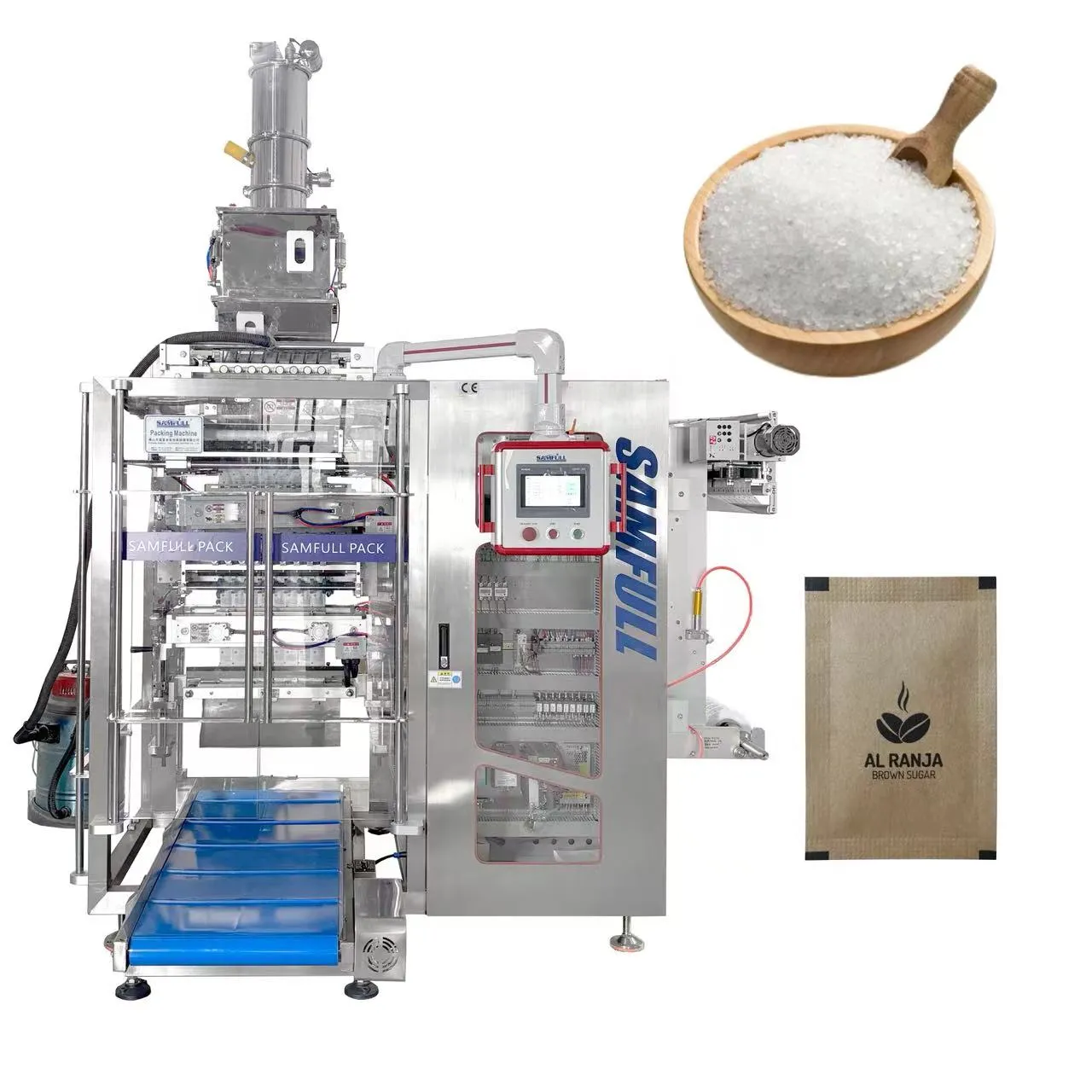 Multilane packaging machine for sugar and salt sachets