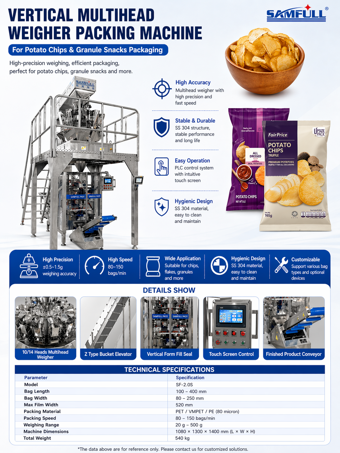 High-Speed Automatic Vertical Multihead Weigher Packaging Machine for Potato Chips